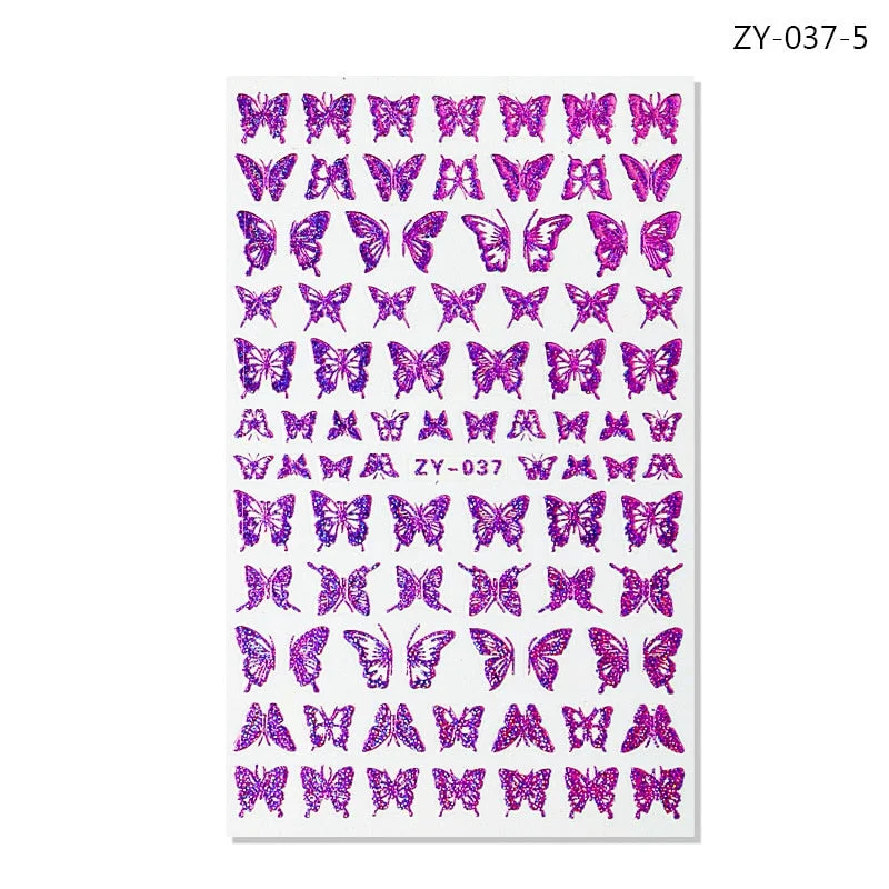 NEW Holographic 3D Laser Butterfly Nail Art Stickers Gold Silver Nail Adhesive Sliders Decals Laser Sticker Decor DIY Manicure-Nail Inspo