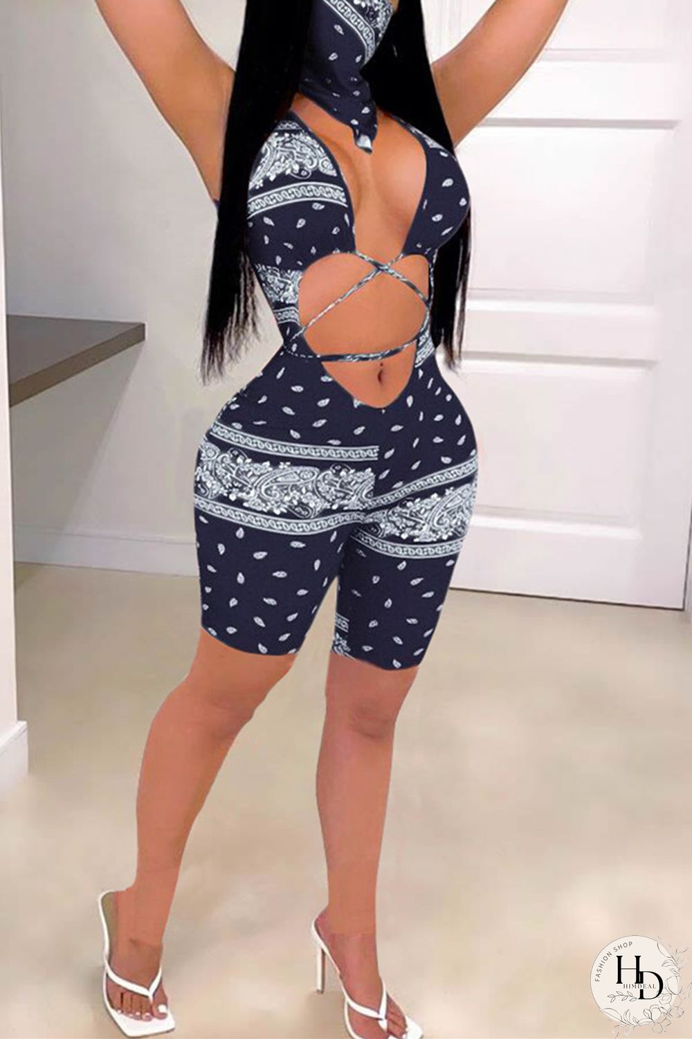 Black Sexy V Neck Sleeveless Tank Skinny Print Jumpsuits