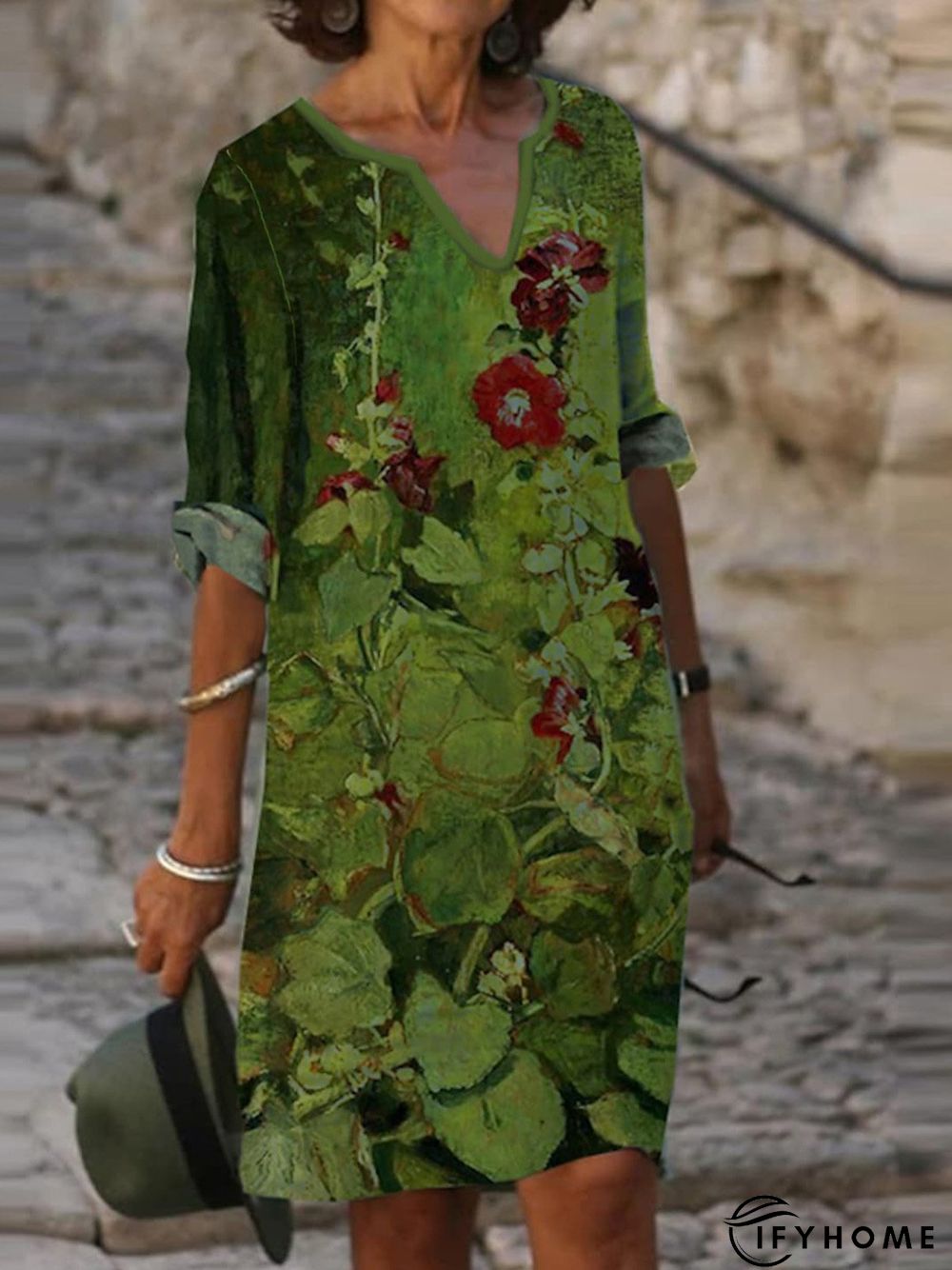 Casual Loose Floral V Neck Dress | IFYHOME