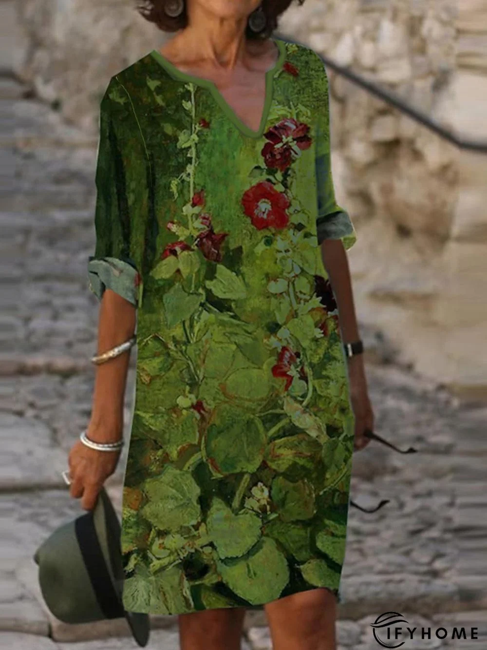 Casual Loose Floral V Neck Dress | IFYHOME