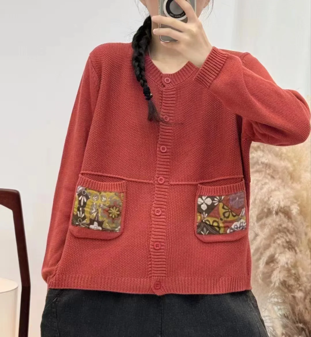 Chicfifth Sweater Women Winter Long Sleeve High Quality Autumn Vintage Top Knitted Cardigan