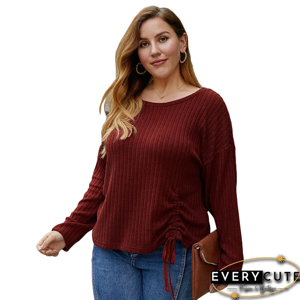 Red Ruffled Detail Long Sleeve Plus Size Tops