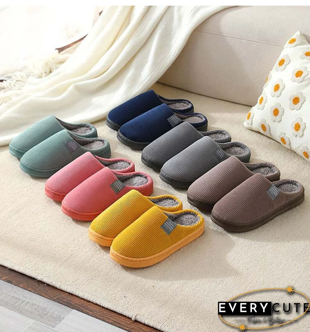 Winter Warm Cotton Slippers Women Men Home Shoes Simple Non-Slip Indoor Slides Corduroy Couple Slipper Female Shoes