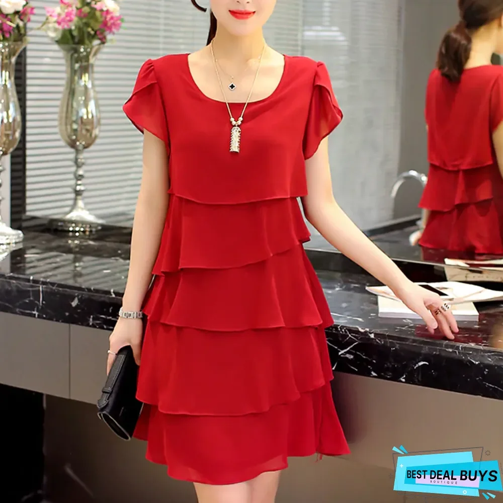 Women Chiffon Dress Plus Size Dresses Ladies Elegant Female Black Dresses