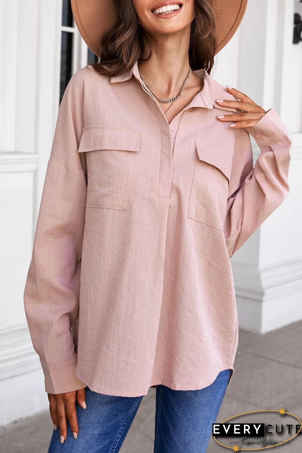 Khaki Buttoned Long Sleeve Shirt with Pocket