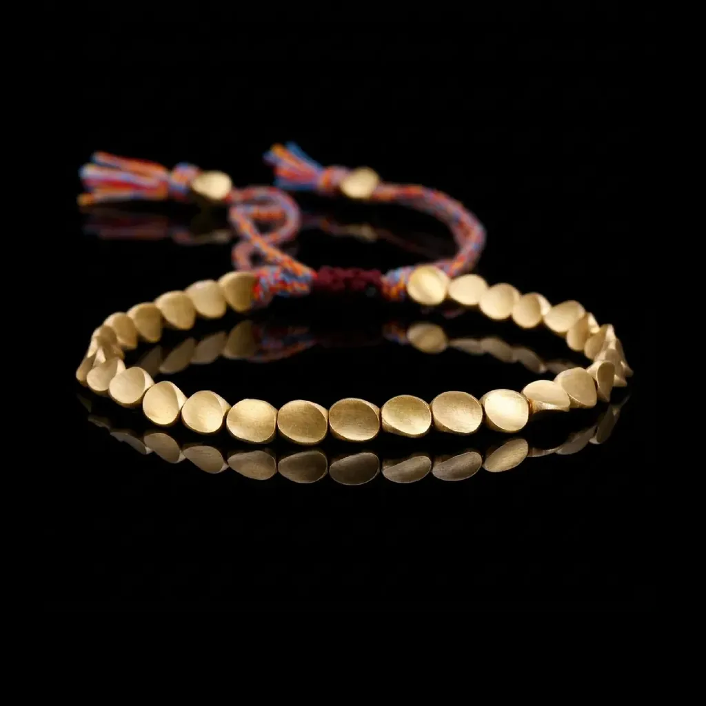 JiStones Artisanal Hand-Woven Bracelet with Irregular Matte Brass Beads