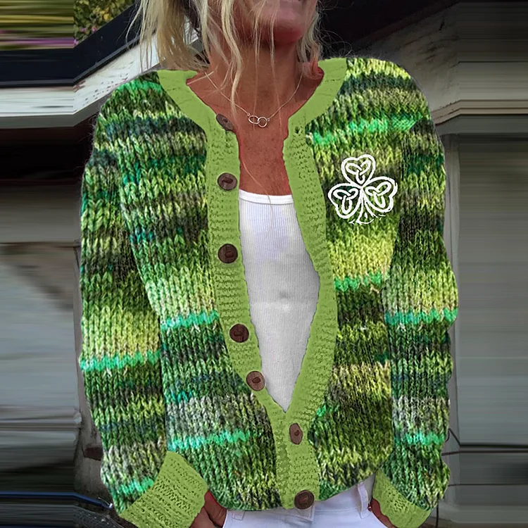 VChics Women'S St. Patrick'S Day Shamrock Knit Cardigan Sweater