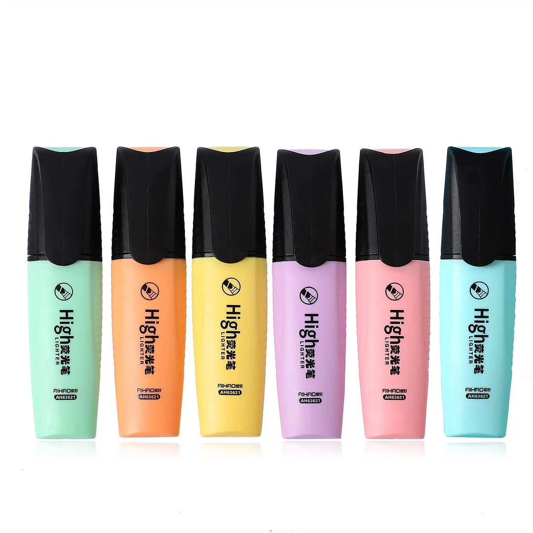 JIANWU 6pcs/set Macaroon Highlighter cute Inclined head Fluorescent pen Kids Graffiti Marker Pen bullet joural Stationery Supply