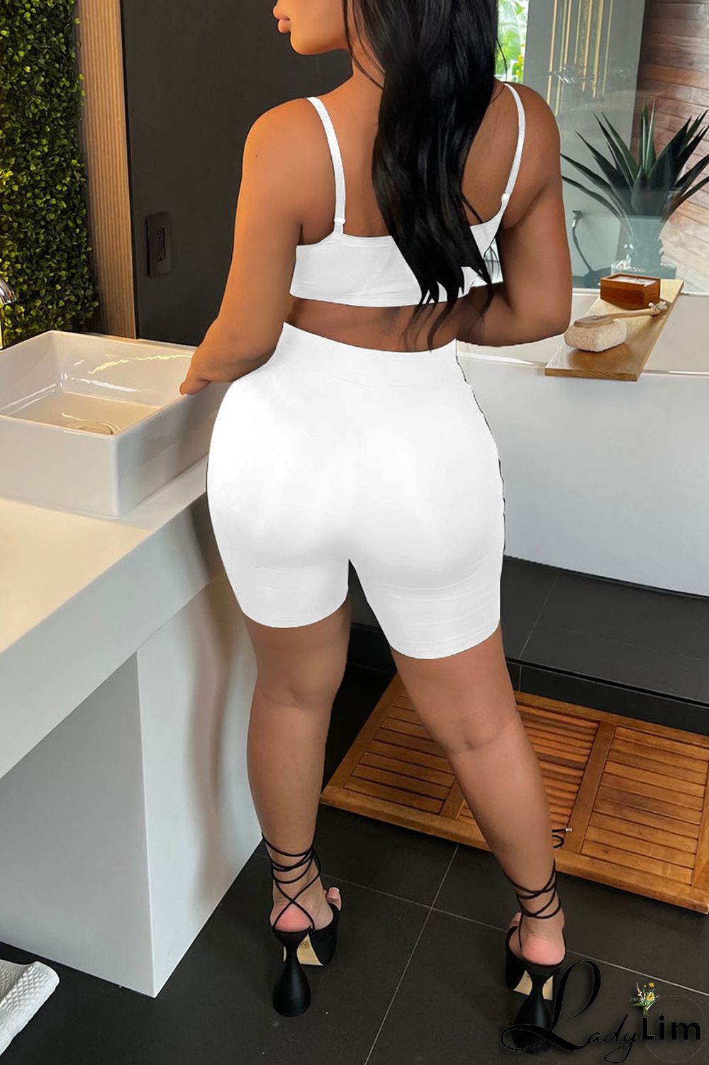 Blue Sexy Solid Split Joint Spaghetti Strap Sleeveless Two Pieces