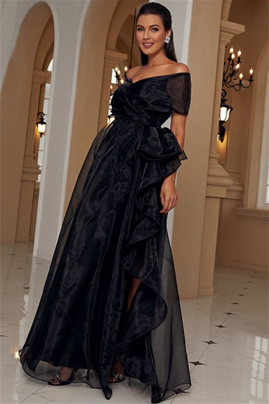 Bellasprom Off-the-Shoulder Tulle Black Evening Dress Long YE0188