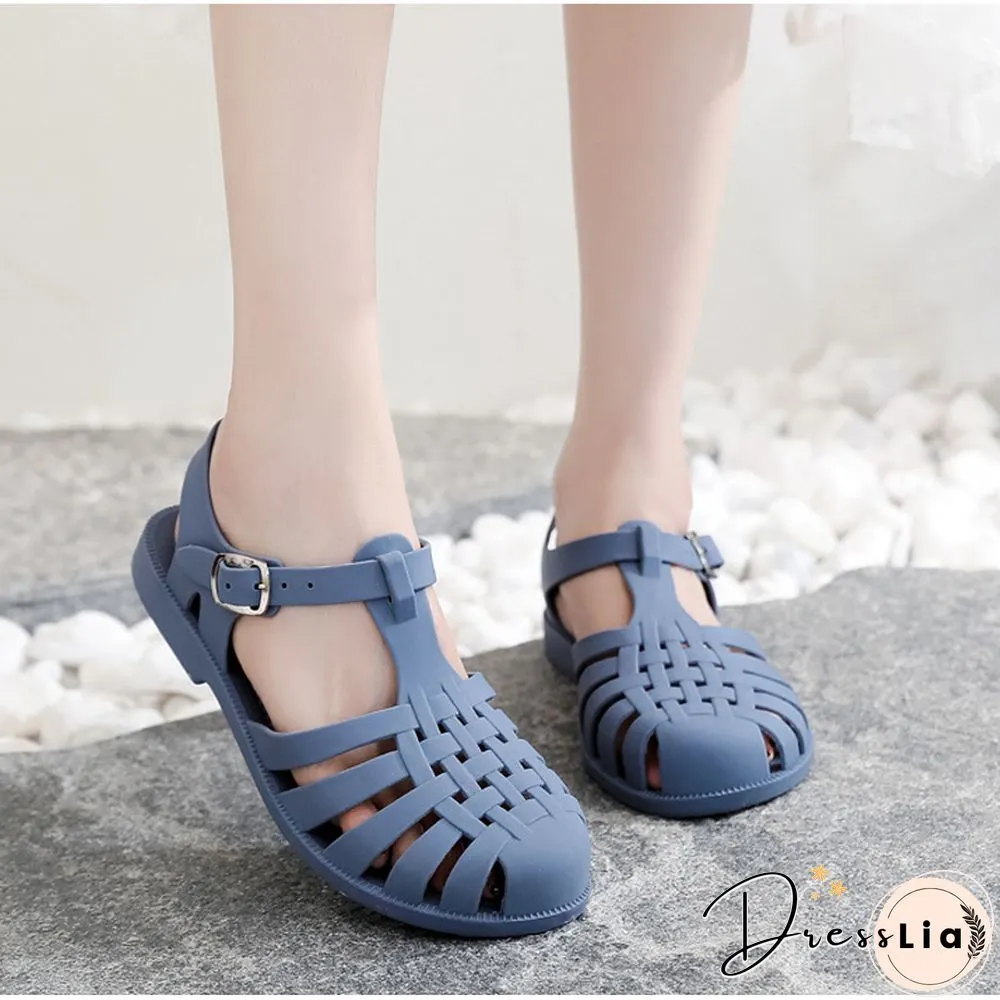 Womens Sandals Jelly Shoes Summer Ankle Strap Rubber Soft Sole Non-Slip Mom Casual