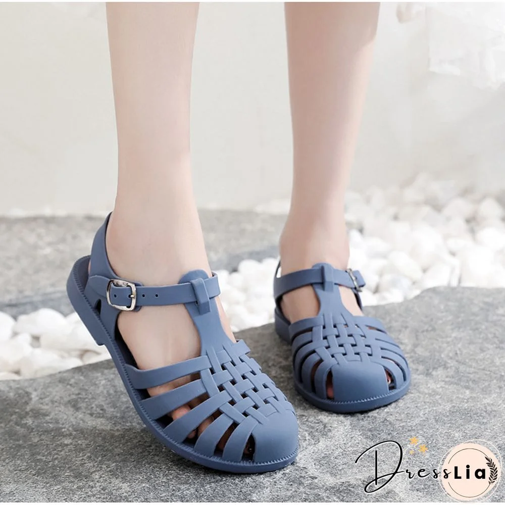 Women Sandals Jelly Shoes Summer Ankle Strap Rubber Shoes Soft Sole Non-slip Mom Shoes Casual Comfortable Female Footwear