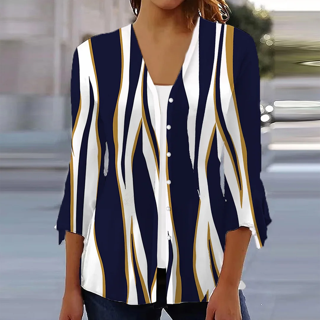 Women's Shirt Blouse White Red Purple Graphic Floral Print 3/4 Length Sleeve Casual Basic V Neck Regular Floral S