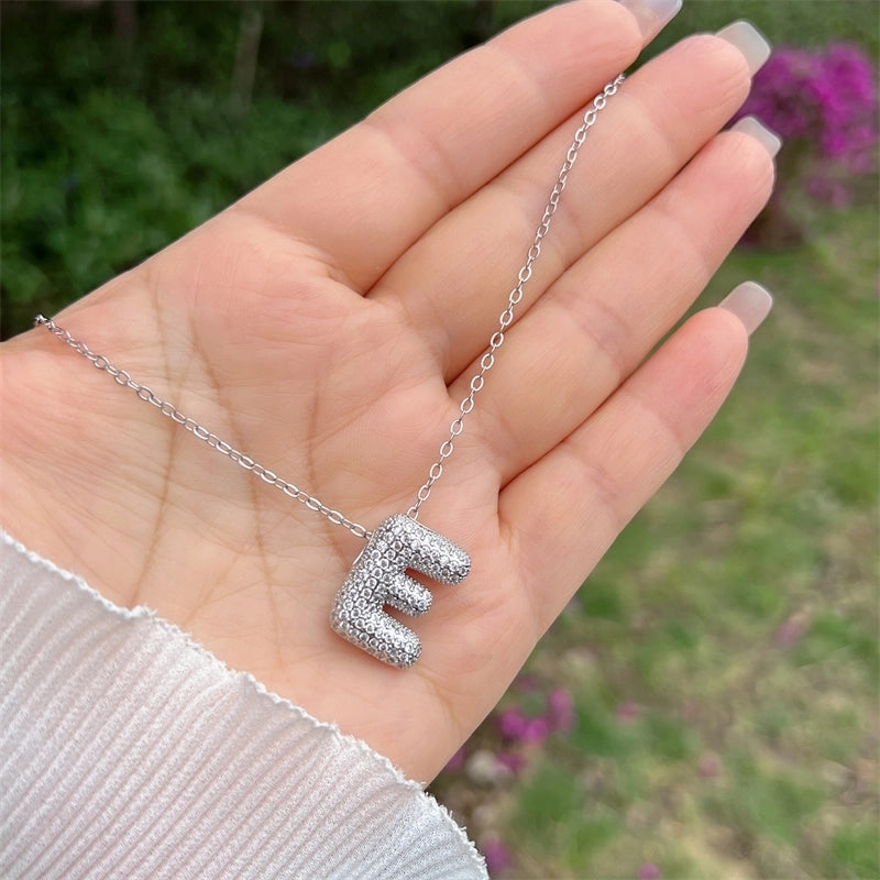 Copper 18K Gold Plated Hip-Hop Minimalist Classic Style Polishing Inlay Letter Zircon Pendant Necklace