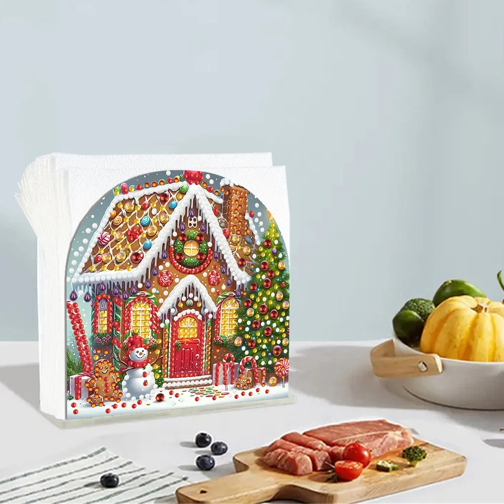 DIY Acrylic Christmas House Diamond Painting Paper Towel Holder for Home Art Crafts