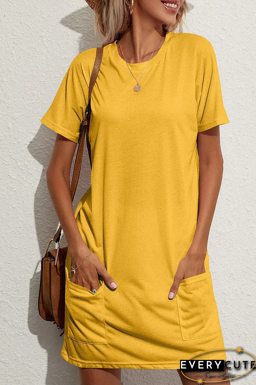 Fashion Solid Patchwork O Neck Straight Dresses(3 colors)
