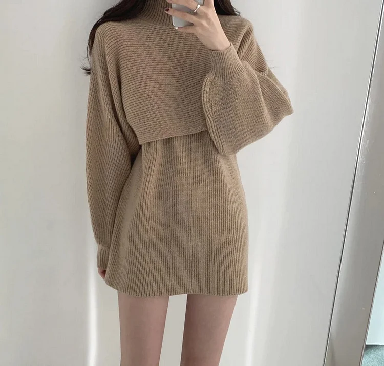 Casual All-Match Sweater Vest Skirt Shawl Two-Piece Set