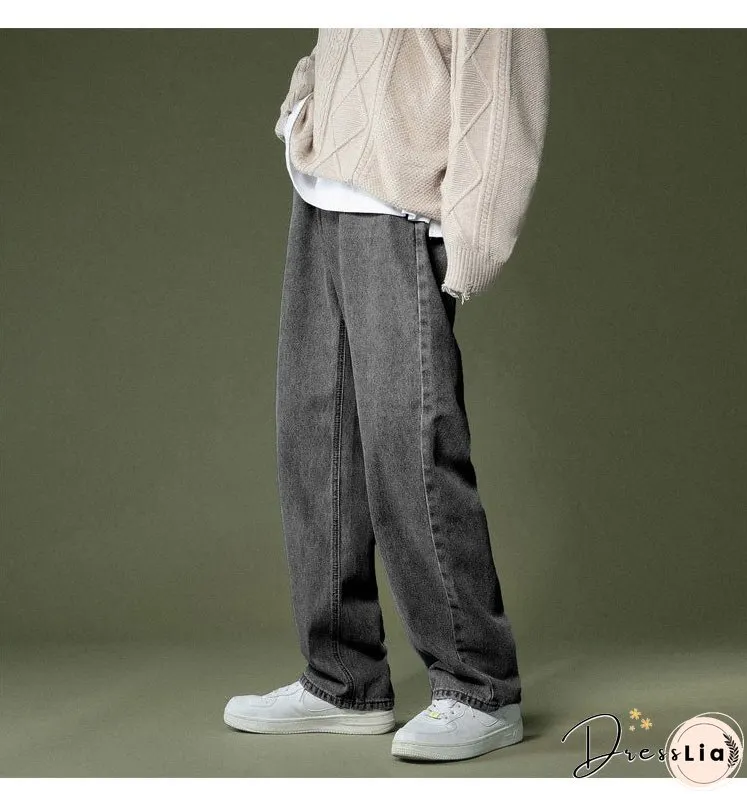 Korean Wide-leg Jeans Mens Fashion Retro Casual Men Streetwear Autumn Wild Loose Hip-hop