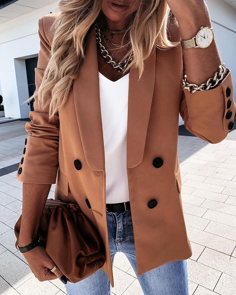 Long-Sleeved Double-Breasted Set Jacket