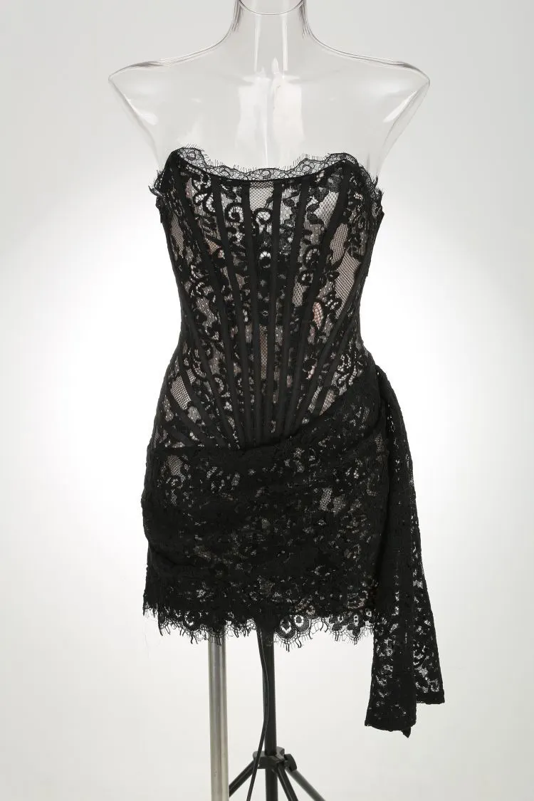Brownm High-End Women's Sexy Lace Perspective Splicing Waist Tset Bra Dress Elegant Temperament Dress Dress Dress Dress Dress