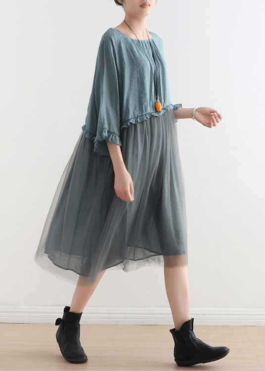 2022 Blue Tull Maxi dresses patchwork chiffon Summer Dresses