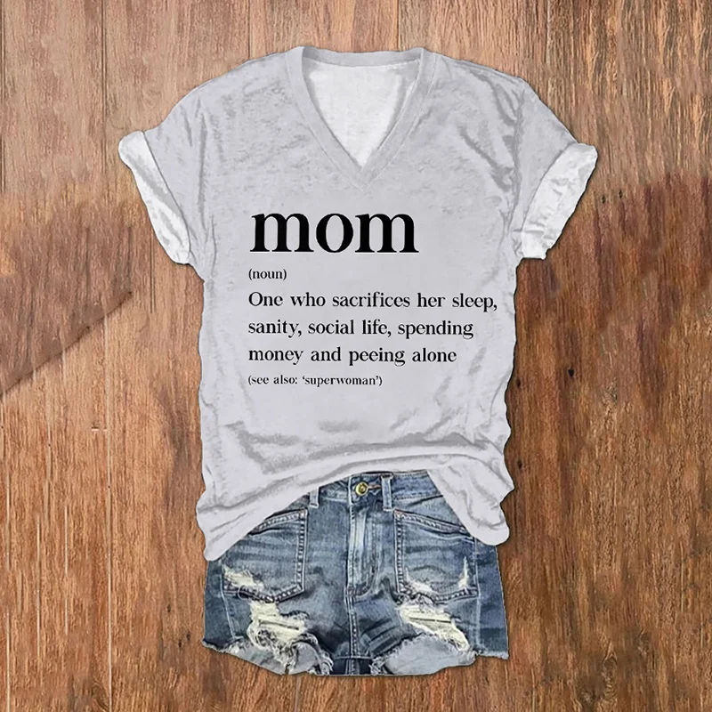 Mother's Day Mom Printed V-Neck Short Sleeved T-Shirt
