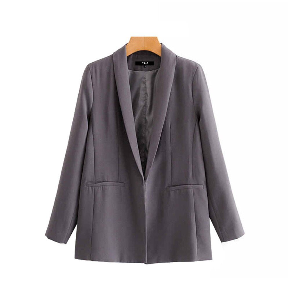 TRAF Women Vintage Stylish Office Wear Red Blazer Coat Fashion Long Sleeve Pockets Female Outerwear Chic Tops