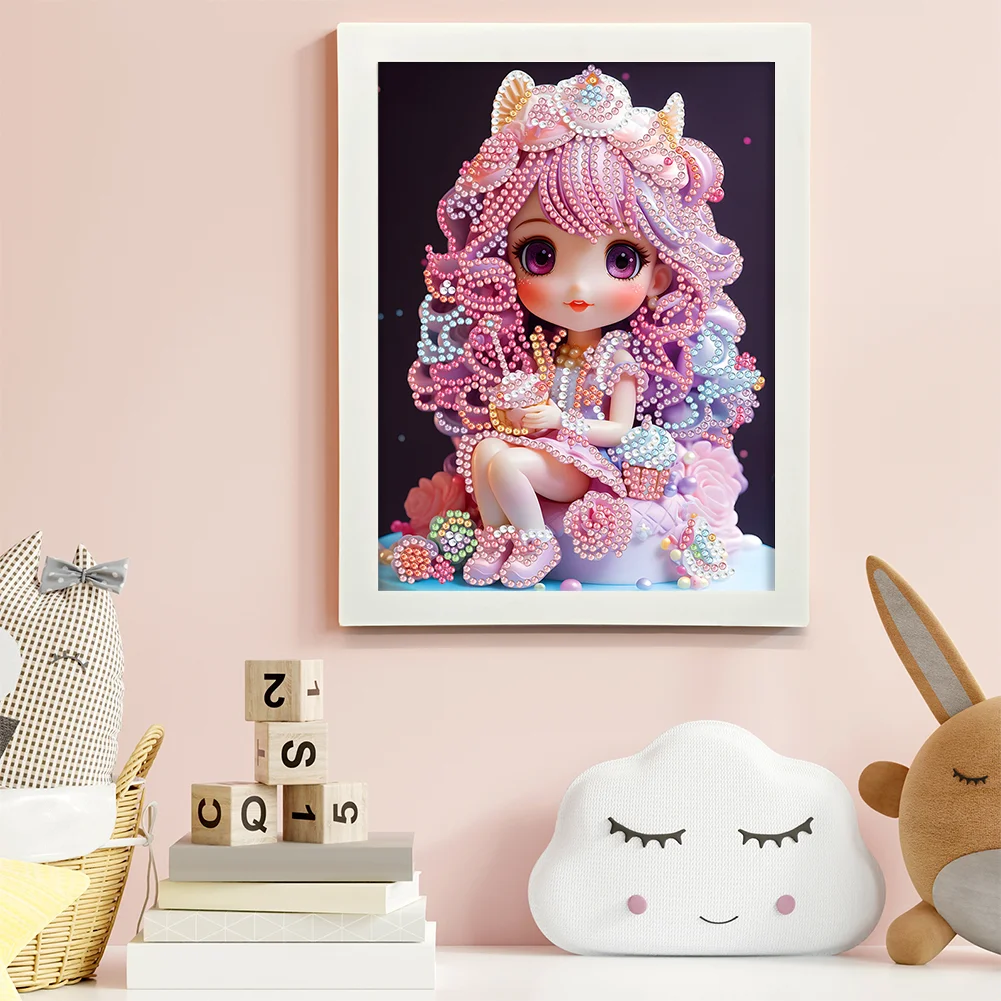 Diamond Painting - Partial Crystal Rhinestone Drill - Cartoon Girl(Canvas|15*20cm)【with Plastic Frame】