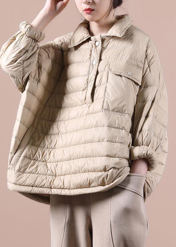 Fine khaki down coat trendy plus size snow jackets lapel pockets women winter outwear