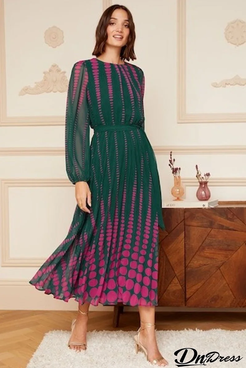 Women Casual Long Sleeve Printed Maxi Dress