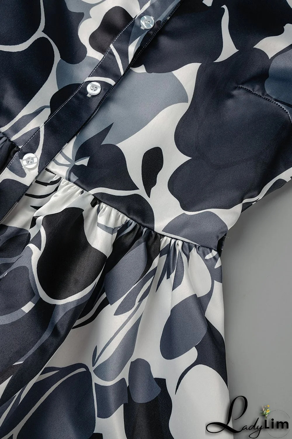 Blue Sweet Print Patchwork Buckle With Belt Turndown Collar A Line Dresses