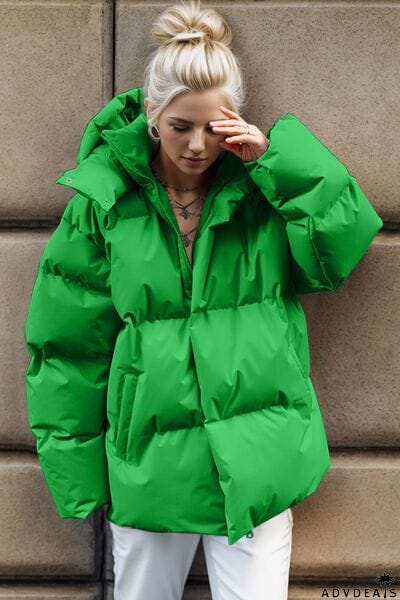 Pocketed Zip Up Hooded Puffer Jacket