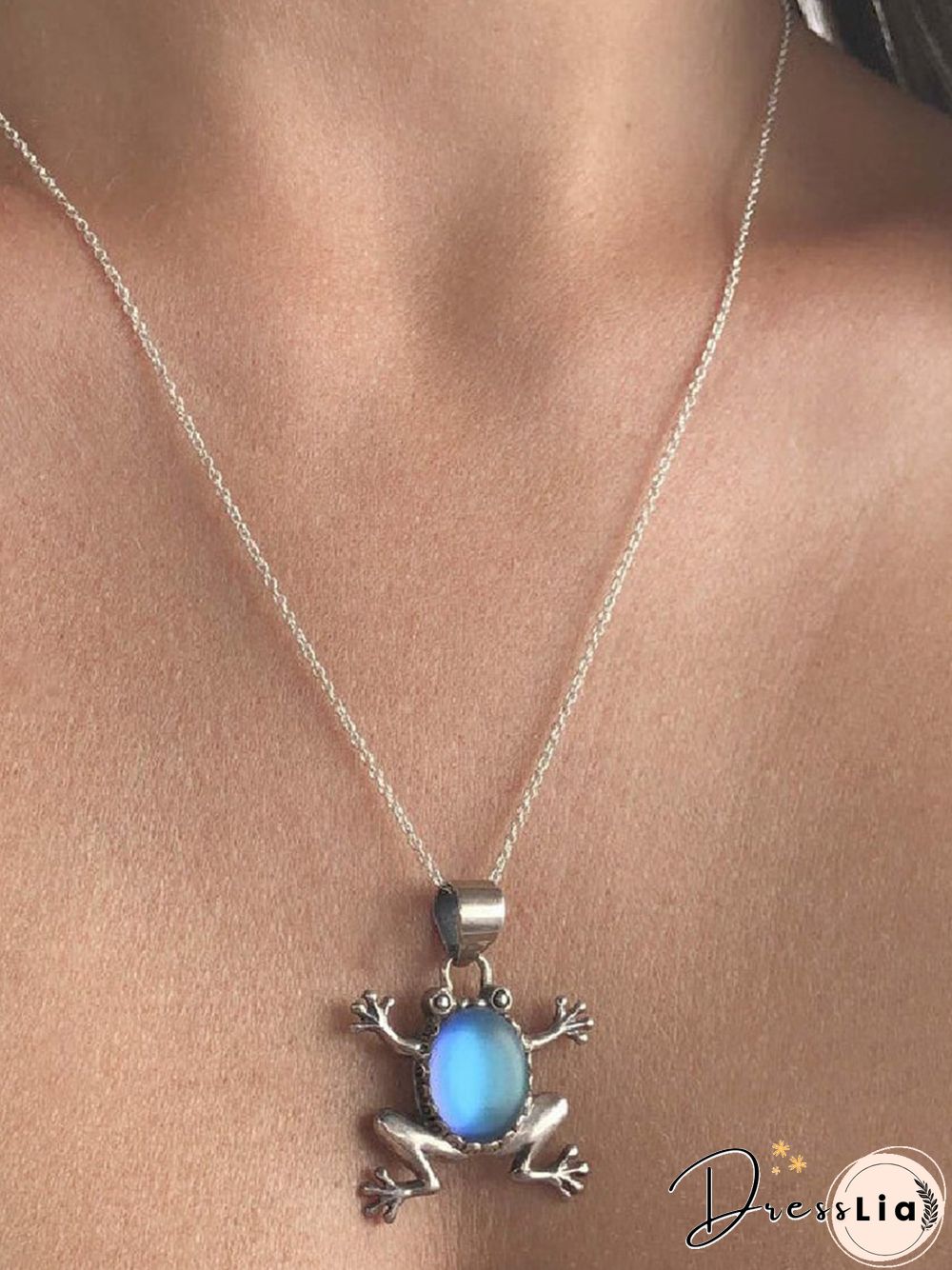 Ethnic Frog Moonstone Necklace Fun Sweater Chain