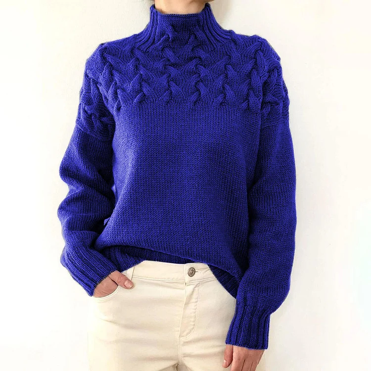 Vintage Woven Detail Turtleneck Long Sleeve Sweater socialshop
