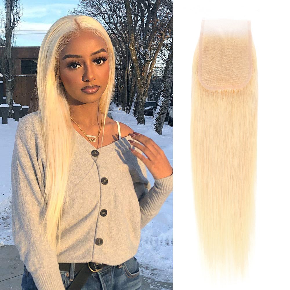 Brazilian 613 Color Blonde Straight 4x4 Lace Closure 100% unprocessed Human Hair Free Part Pre-Plucked With Baby Hair Zaesvini