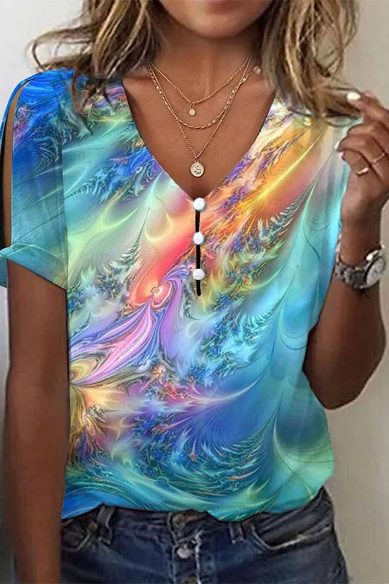 Camicetta a maniche corte da donna larga basic vintage con tie-dye