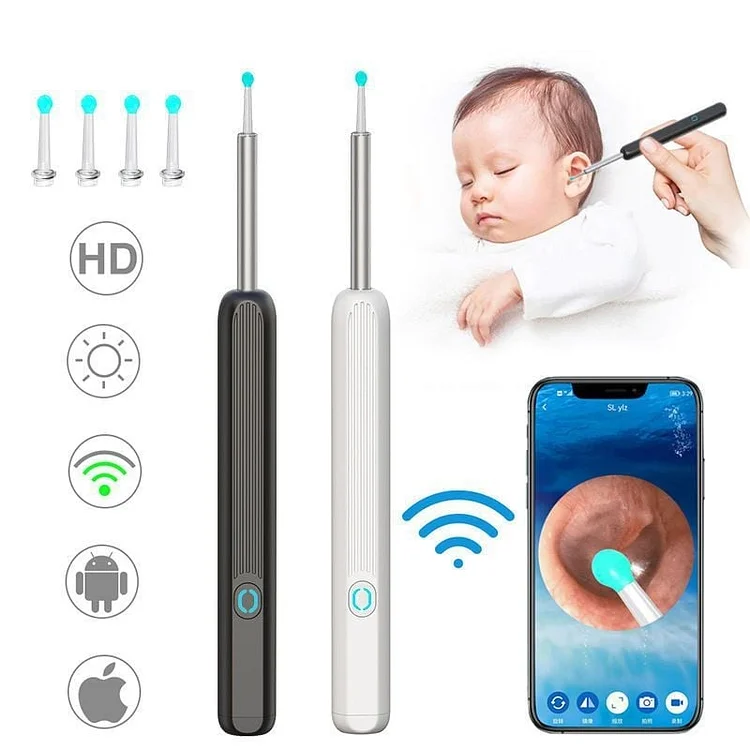 Functionw Clean Earwax-Wi-Fi Visible Wax Removal Spoon, USB 1296P HD Load Otoscope