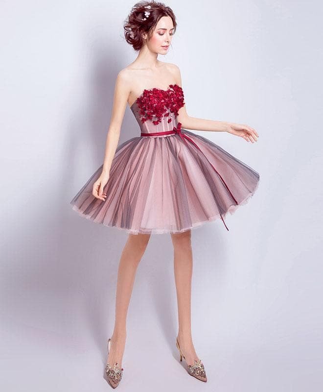 A Line Sweetheart Neck Tulle Mini Prom Dress