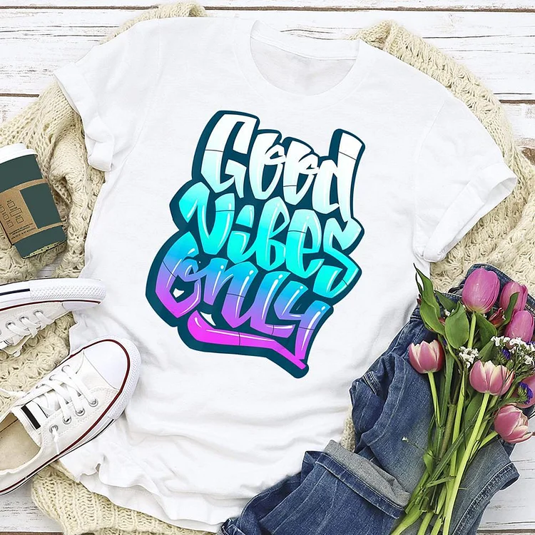 Color contrast Good Vibes Only  T-shirt Tee --Annaletters