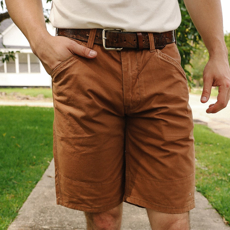 Men's Brown Canvas Military Cargo Shorts