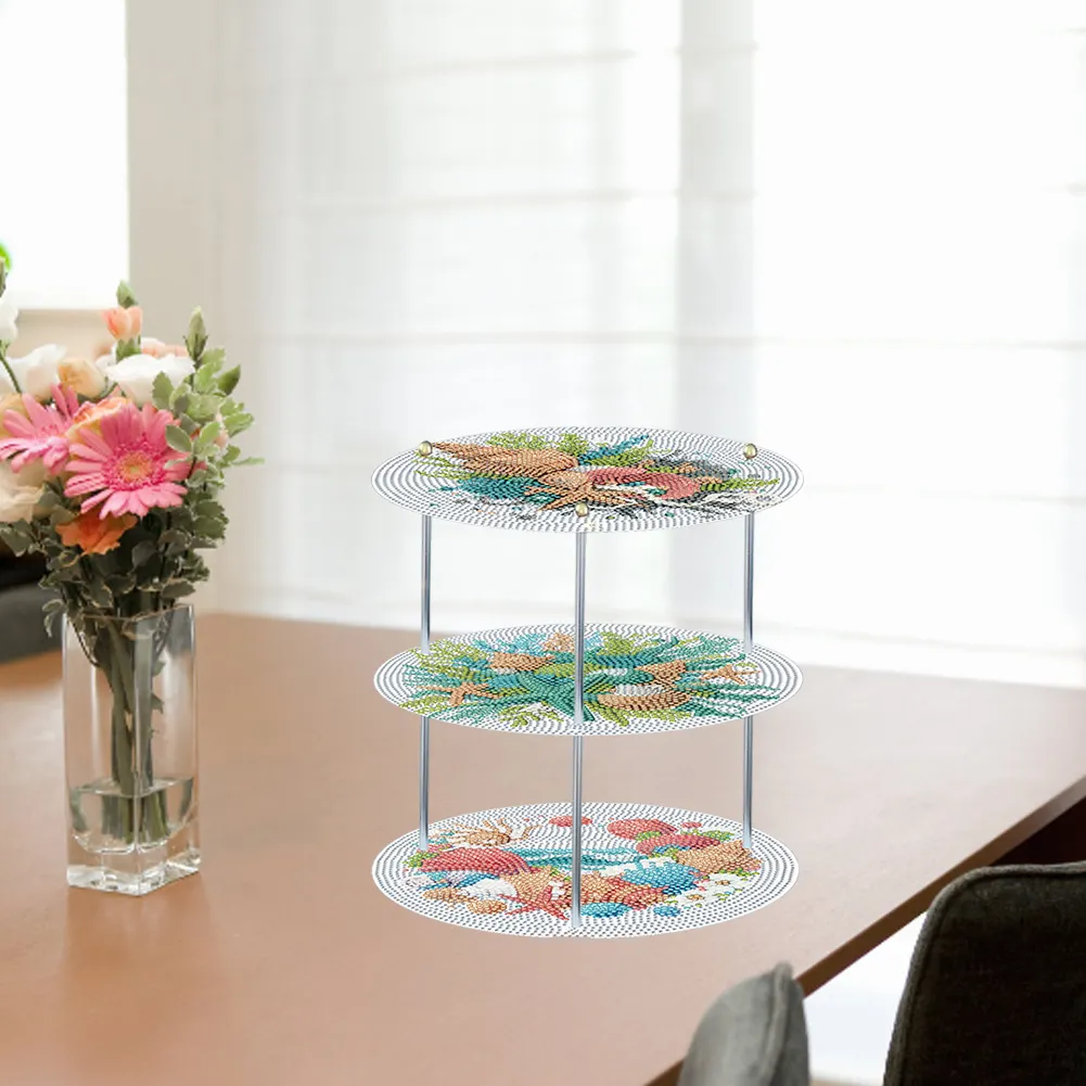 3 Tier Wooden Special Shape Ocean Shells DIY Diamond Painting Storage Tray