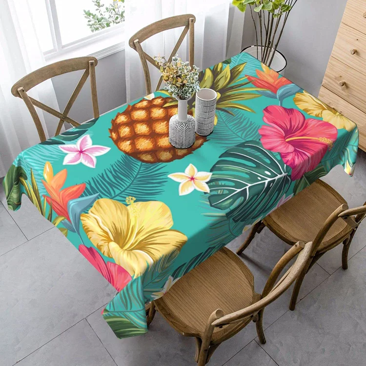Tropical Palm Leaf Flower Rectangle Tablecloth Wedding Decoration Washable Anti Wrinkle Tablecloth for Kitchen Party Decor