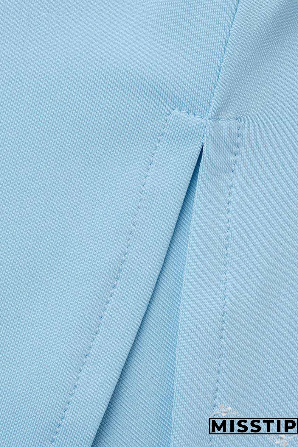 Blue Casual Solid Bandage Patchwork Slit O Neck Sleeveless Two Pieces