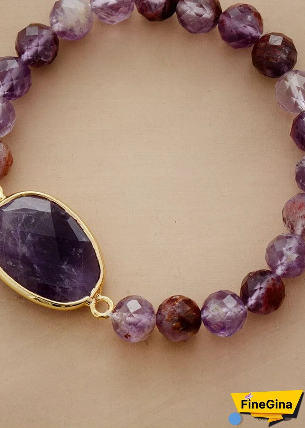 Boho Bracelet, Stretchy Bracelet, Purple Phantom and Amethyst