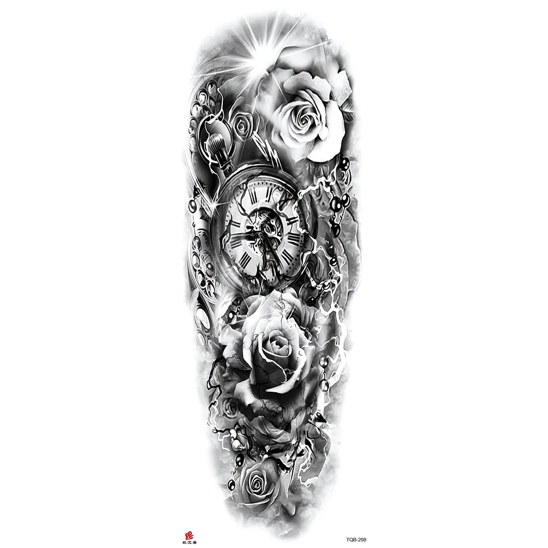 Full Arm Temporary Tattoo Wolf Lion Fish Horns Geometric Man Body Leg Rose Flower Phoenix Waterproof Sticker Cool Women Tatoo