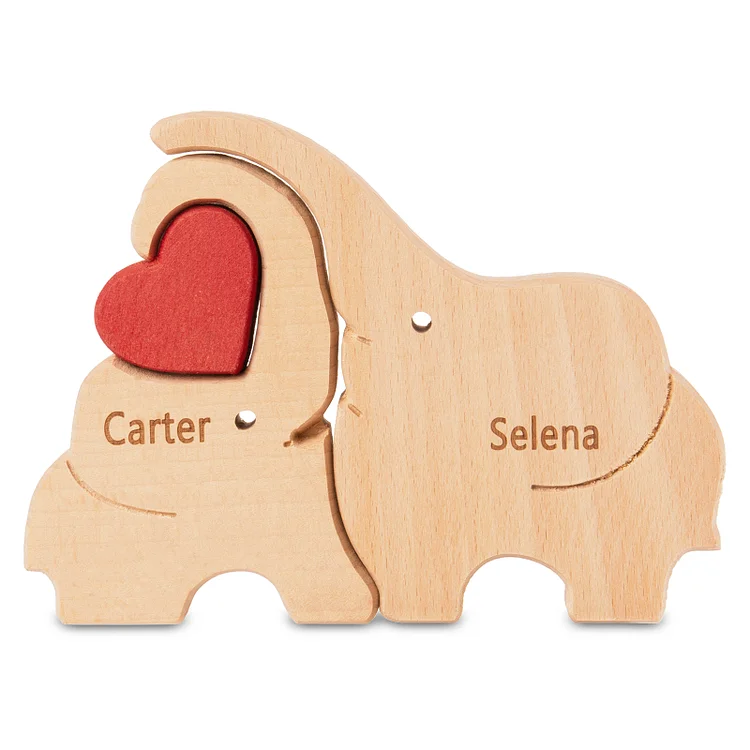 Personalized Wooden Animal Puzzle Custom 2 Names Puzzle Elephant Bear Hedgehog Hug Ornament Gifts for Family Couple