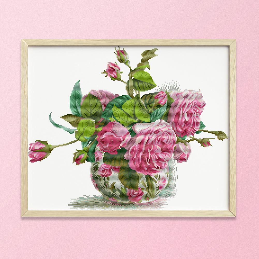 Romantic Pink Rose - 14CT Stamped Cross Stitch - 49*42cm от Peggybuy WW