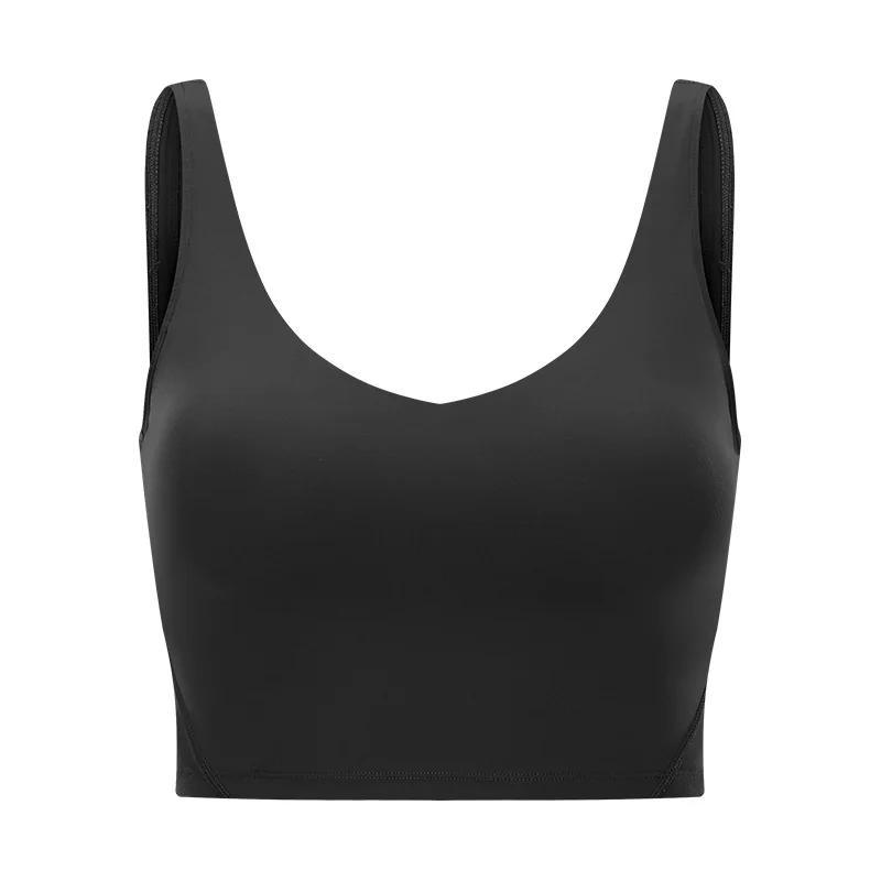 Solid Color V Neck Strappy Sporty Cropped Length Shockproof Athletic Yoga Top