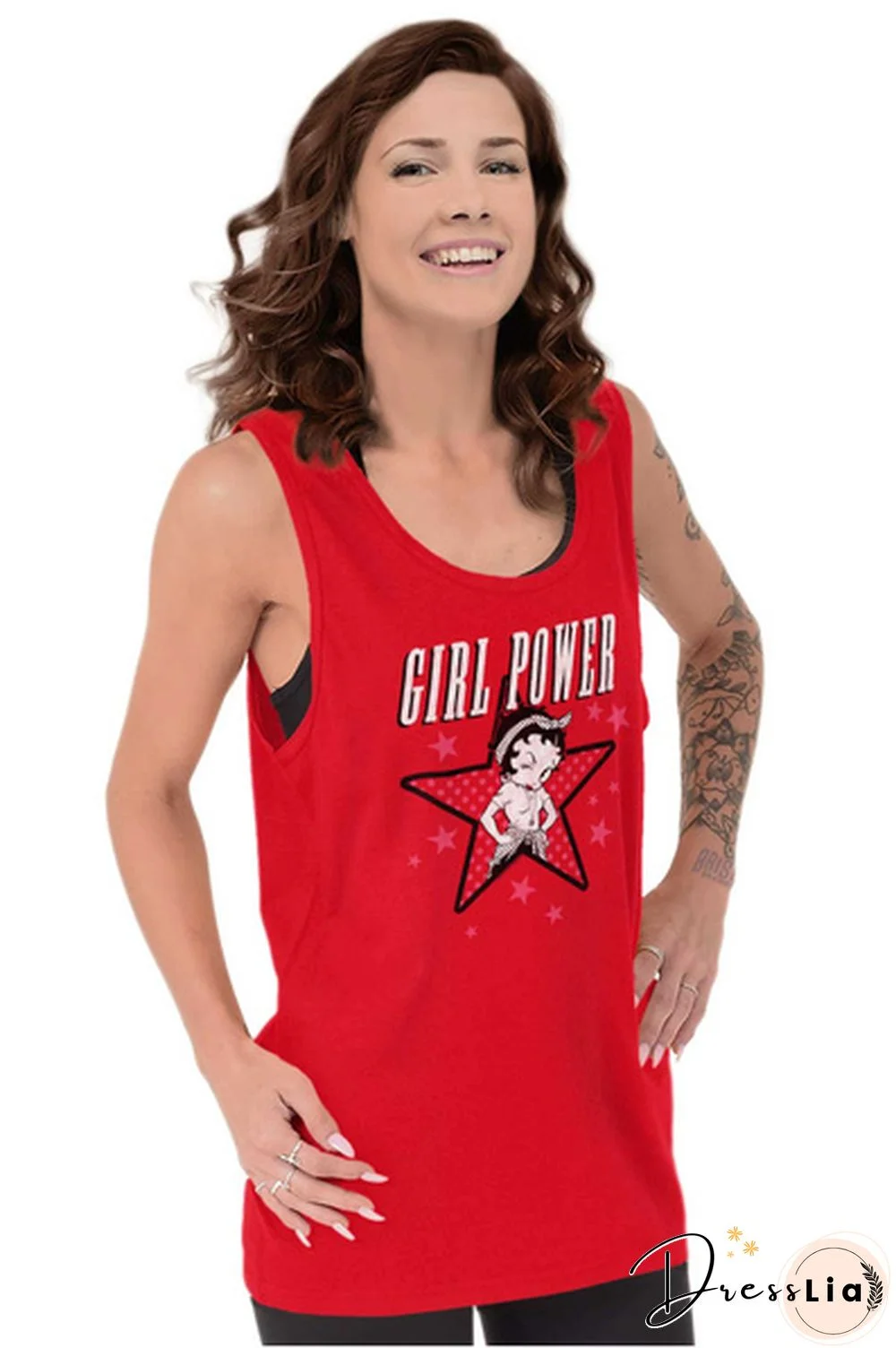 Licensed Betty Boop Girl Power Feminist Retro Tank Tops T-Shirts Tees For Womens