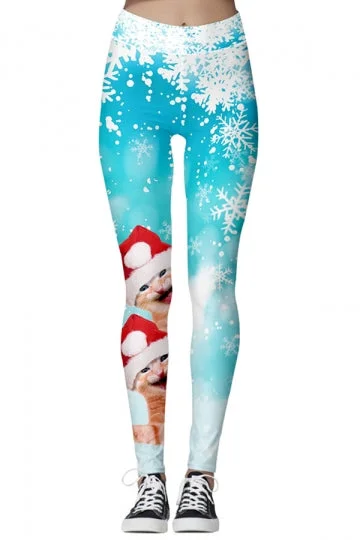 High Waisted Snowflake Cat Christmas Leggings-elleschic
